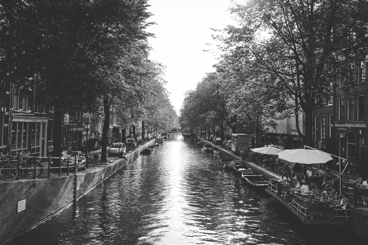 Amsterdam canal black and white